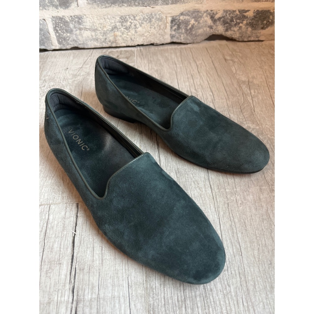 Vionic Women Dark Teal Suede Loafers Slip On‎ Flat Shoes Comfort Size 11
